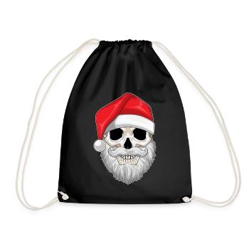 Weihnachtsmann Weihnachten Totenkopf  - Turnbeutel - Schwarz - Vorne