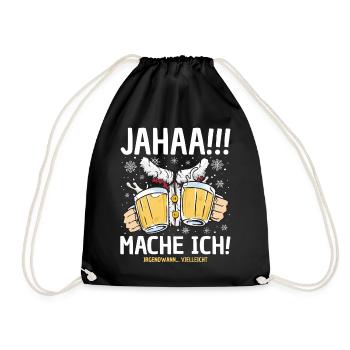 Jaha Mache Ich - Witzig Weihnachtsmann Bier Saufen - Turnbeutel - Schwarz - Vorne