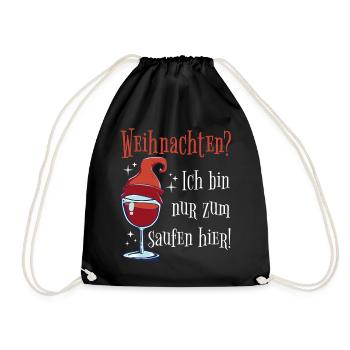 Wein Weinglas Weihnachten Wichtel Mütze Geschenk - Turnbeutel - Schwarz - Vorne
