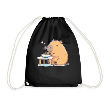 süße Capybara isst Ramen Nudeln Capybaras Ramen - Turnbeutel - Schwarz - Vorne