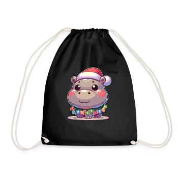 Weihnachtsmütze Weihnachten Lichterkette Hippo - Turnbeutel - Schwarz - Vorne