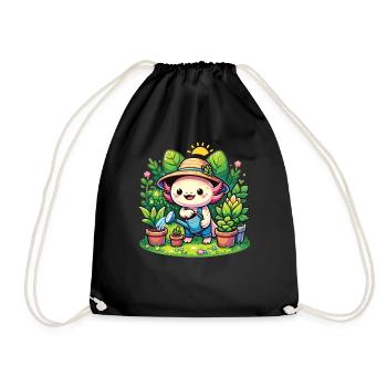 Axolotl comme jardinier amateur avec des plantes et des fleurs - Sac de sport léger - noir - Devant