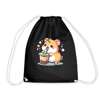 Kawaii Hamster Bubble Tea Boba Hamster - Turnbeutel - Schwarz - Vorne
