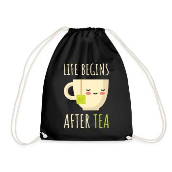 Life Begins After Tea Cute Tea Lover Kawaii Tea - Drawstring Bag - black - Front