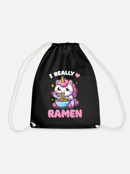 süße Einhorn isst Ramen Nudeln Einhörner Ramen - Turnbeutel - Schwarz
