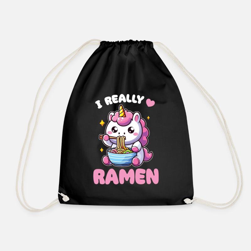 süße Einhorn isst Ramen Nudeln Einhörner Ramen - Turnbeutel - Schwarz