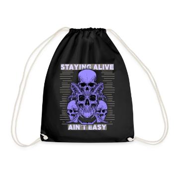 Totenköpfe, Spruch Staying Alive, Teufelsschädel - Turnbeutel - Schwarz - Vorne