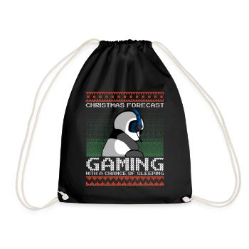 Funny Christmas Forecast Gaming Panda Ugly Xmas - Drawstring Bag - black - Front