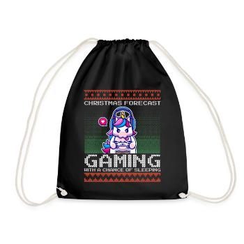 Funny Christmas Forecast Gaming Einhorn Ugly Xmas - Turnbeutel - Schwarz - Vorne
