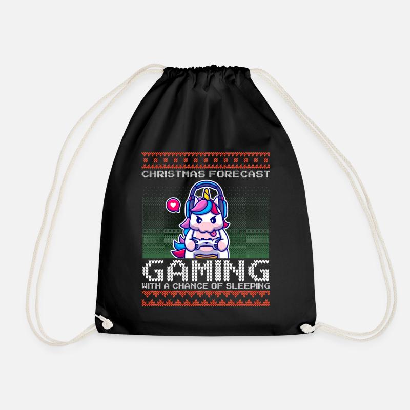 Funny Christmas Forecast Gaming Einhorn Ugly Xmas - Turnbeutel - Schwarz