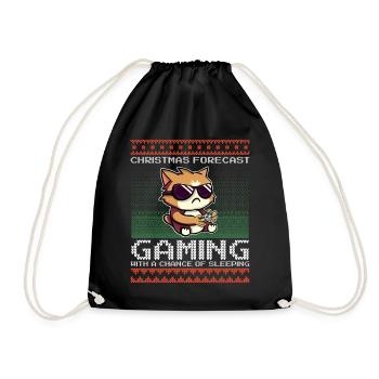 Funny Christmas Forecast Gaming Katze Ugly Xmas - Turnbeutel - Schwarz - Vorne