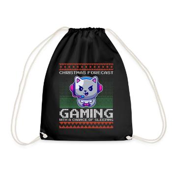 Funny Christmas Forecast Gaming Katze Ugly Xmas - Turnbeutel - Schwarz - Vorne