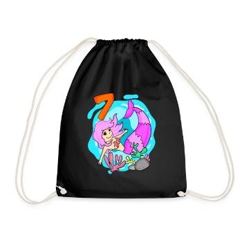 Fille 7 ans 7e anniversaire sirène - Sac de sport léger - noir - Devant