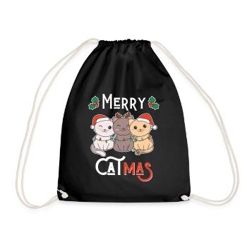 Merry Catma's Pun Cat Christmas - Drawstring Bag - black - Front