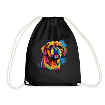 Watercolor Colorful Puggle - Drawstring Bag - black - Front