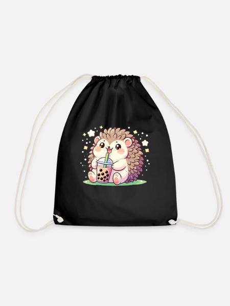 Kawaii Igel Bubble Tea Boba Igel - Turnbeutel - Schwarz
