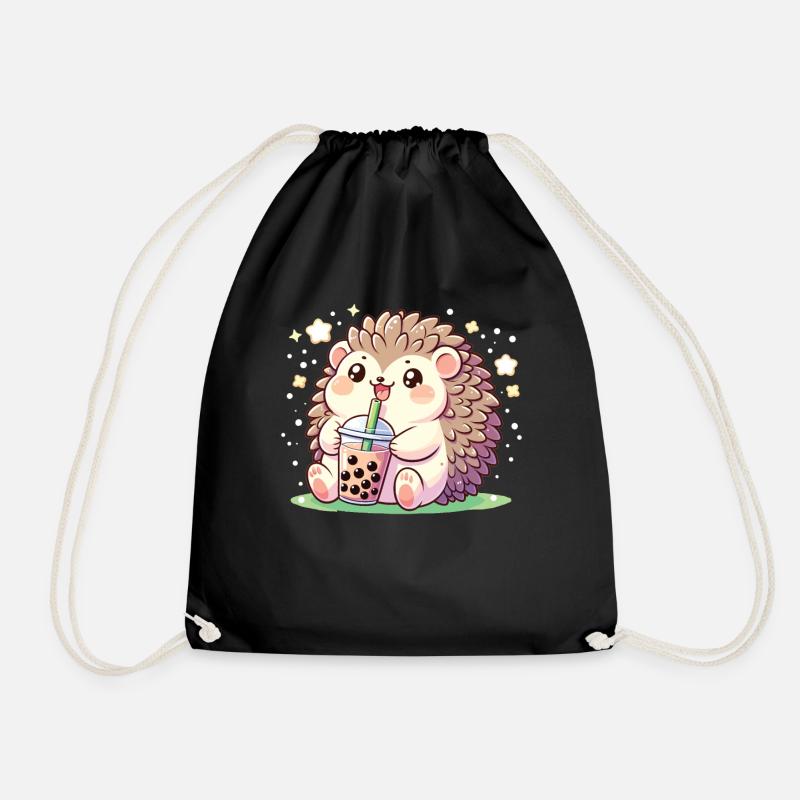 Hérisson kawaii Bubble Tea Boba hérisson - Sac de sport léger - noir