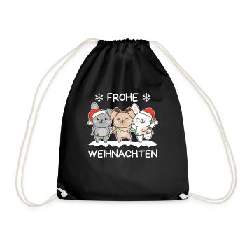 Frohe Weihnachten Hase Heiligabend Hasen - Turnbeutel - Schwarz - Vorne