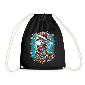 Festliches Lama: Weihnachtszauber - Turnbeutel - Schwarz - Vorne