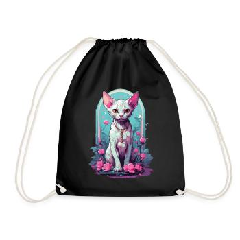 Occult Sphynx Cat in Pastel Goth Style - Drawstring Bag - black - Front