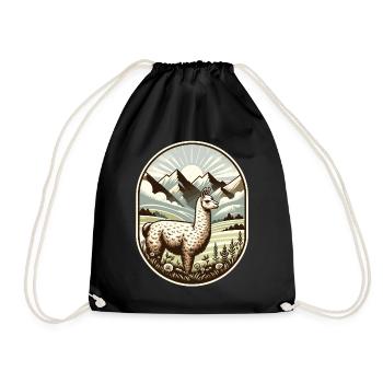 Llama Trek: Hiking with a View - Drawstring Bag - black - Front