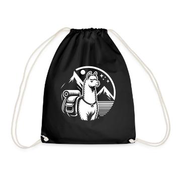 Simple hiking llama: Mountains in view - Drawstring Bag - black - Front
