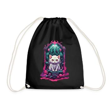 Occult Kawaii Cat Gothic Pastel Magic - Drawstring Bag - black - Front