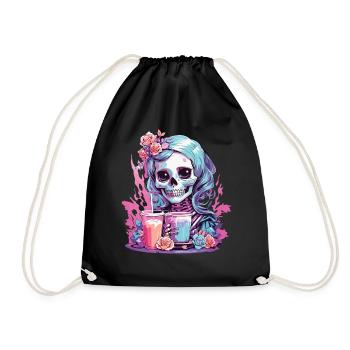 Kawaii Pastel Goth Skull Milkshake Design - Turnbeutel - Schwarz - Vorne