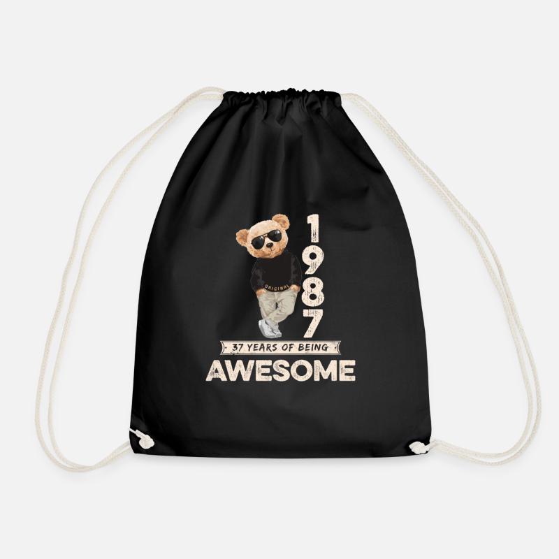 1987 Birthday Teddy Bear Being Awesome Orignal - Drawstring Bag - black