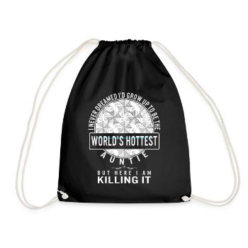 Aunt Shirt, World's Hottest Auntie Funny Tee, - Drawstring Bag - black - Front