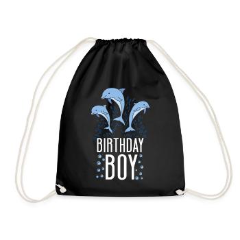Dolphin Birthday Birthday Boy - Drawstring Bag - black - Front
