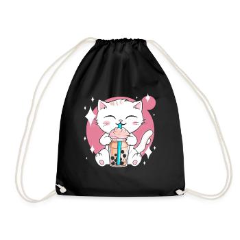 Kawaii Bubble Tea Katze Boba Milch - Turnbeutel - Schwarz - Vorne