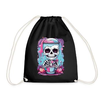 Kawaii Goth Pastel Skeleton Milkshake Design - Drawstring Bag - black - Front