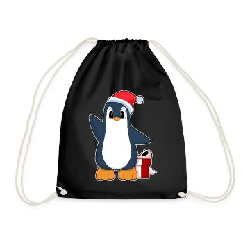 Penguin Christmas Santa Hat - Drawstring Bag - black - Front
