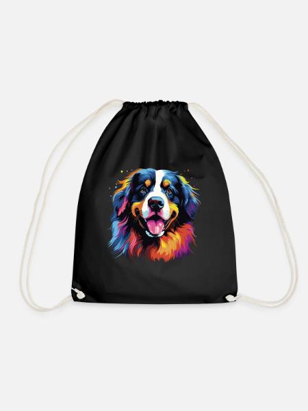 Wasserfarben Farbenfroher Berner Sennenhund - Turnbeutel - Schwarz