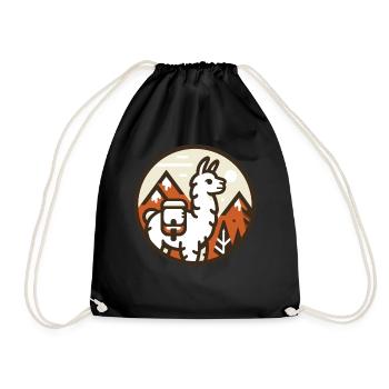 Simple hiking llama: Mountains in view - Drawstring Bag - black - Front