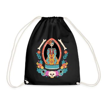 La Catrina Mexico, Dia-de-los-Muertos, guitars - Drawstring Bag - black - Front