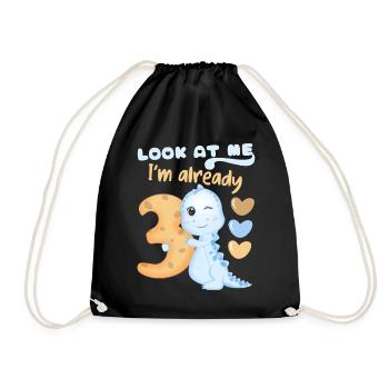 3ème anniversaire, 3 ans, dinosaure kawaii - Sac de sport léger - noir - Devant