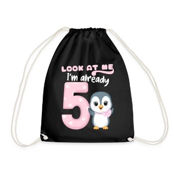 5ème fête d’anniversaire pour enfants, 5 ans, pingouin kawaii - Sac de sport léger - noir - Devant