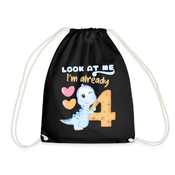 4e anniversaire, 4 ans, dinosaure kawaii - Sac de sport léger - noir - Devant