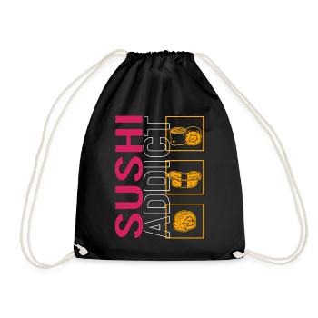 Sushi Shirt, Sushi Addict Cute Sushi's Design Tee - Drawstring Bag - black - Front
