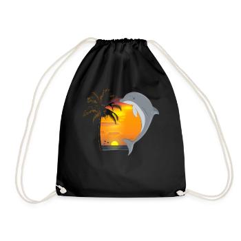 Dolphin Beach Palm Tree Sunset - Drawstring Bag - black - Front