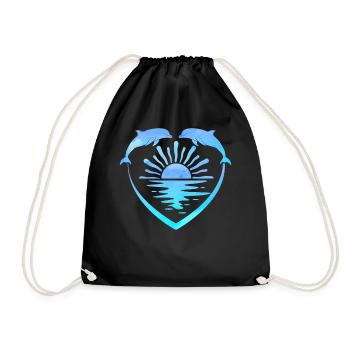 Dolphin Heart Sunset - Drawstring Bag - black - Front
