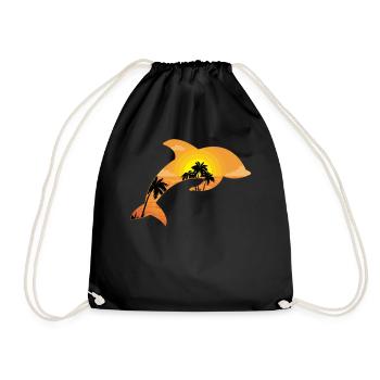 Dolphin Palm Tree Sunset - Drawstring Bag - black - Front