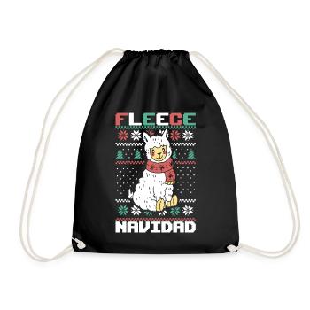Fleece Feliz Navidad Llama Christmas Badge - Turnbeutel - Schwarz - Vorne