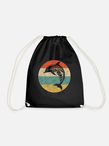 Retro Vintage Dolphin - Drawstring Bag - black