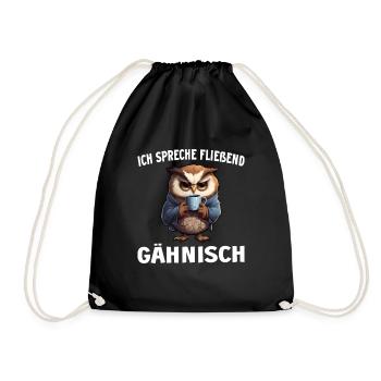 Lustiger Eule Kaffee Kaffeeliebhaber Eulen Spruch - Turnbeutel - Schwarz - Vorne