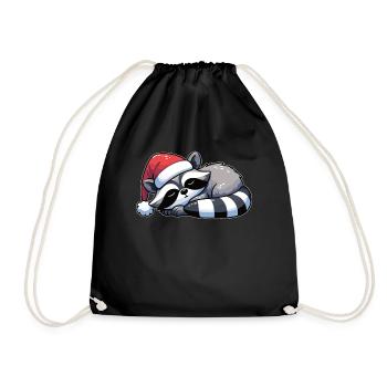 Santa Hat Christmas Sleeping Raccoon - Drawstring Bag - black - Front