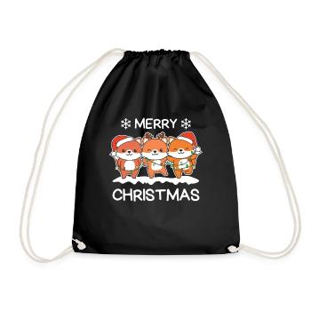 Merry Christmas Fox Christmas Eve Foxes - Drawstring Bag - black - Front