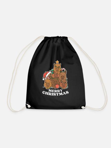 Frohe Weihnachten Capybara Heiligabend - Turnbeutel - Schwarz